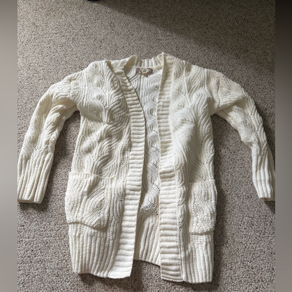 Pink Rose Cream Cable Knit Cardigan